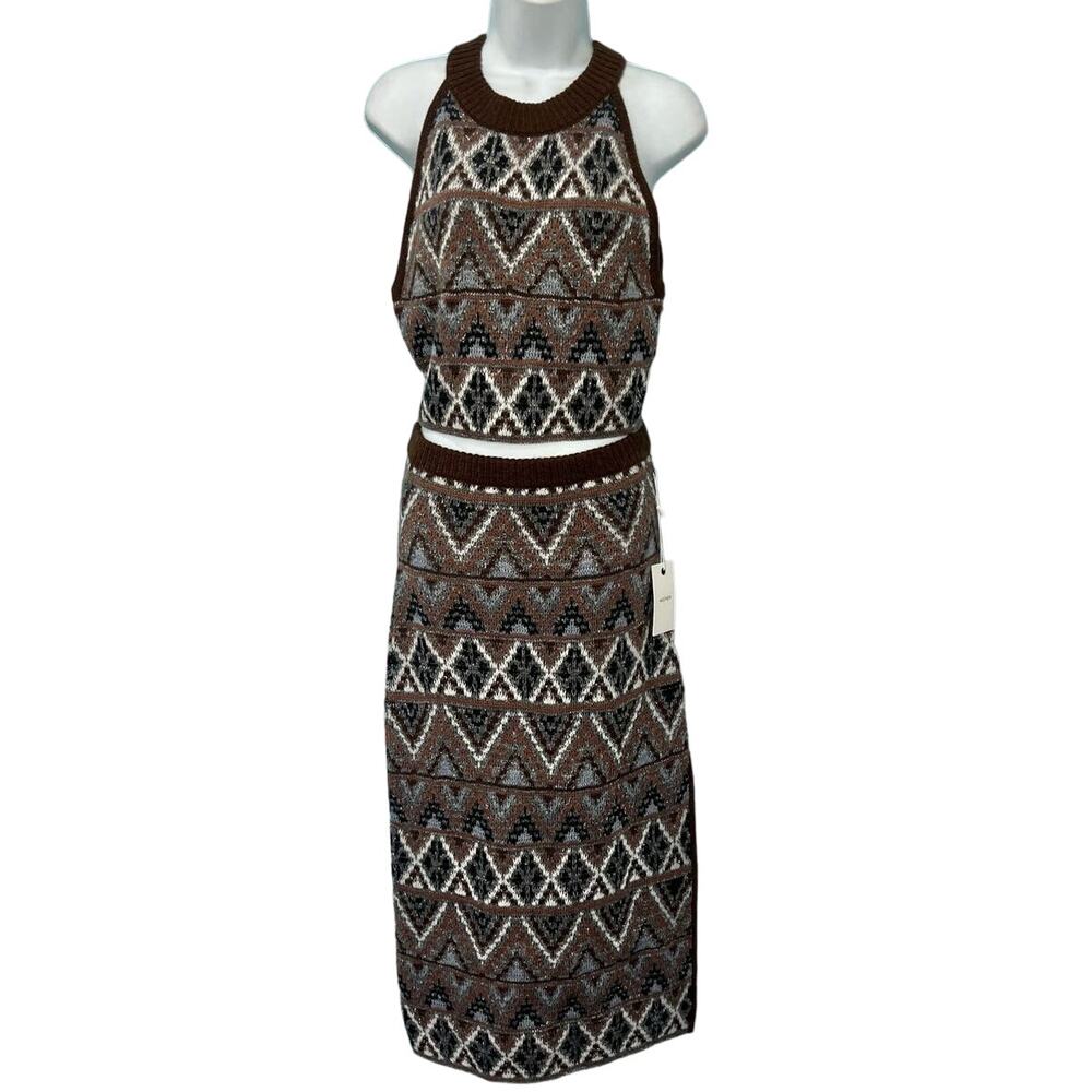 Mother Brown Midnight Walk Lone Star Halter Crop Top Sweater Skirt Set S NEW Tag